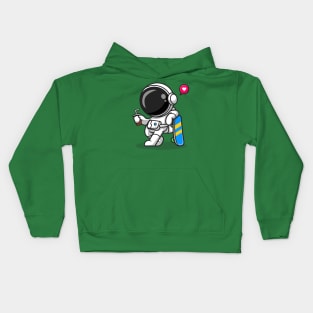 Cute Astronaut With Skateboard And Soda Cartoon Kids Hoodie